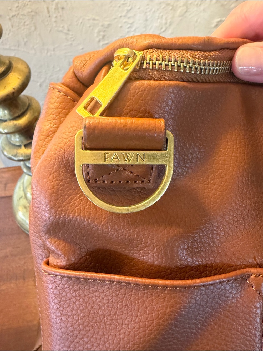 Fawn Design Convertible Leather Backpack Diaper Bag in Tan - Picture 4 of 12